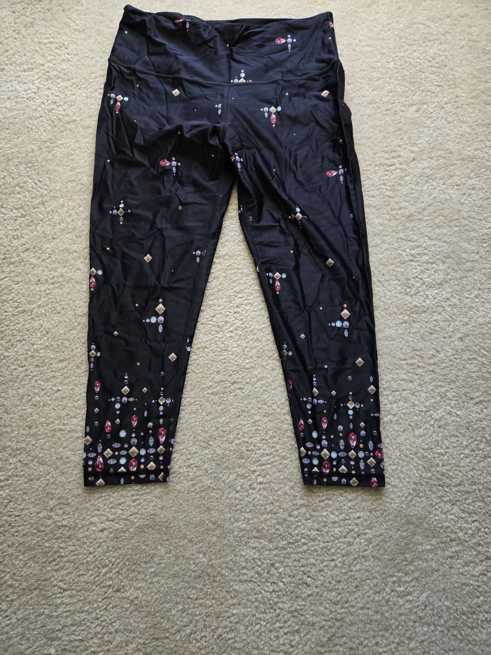 Victoria's Secret Black Leggings with Multicolor Gem Motif